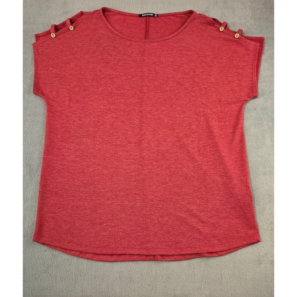 Button Shoulder‎ Knit Top Red Womens Medium Pink Clover